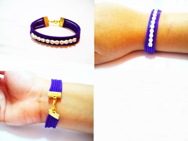 Pulseira de fio roxo com strass/PB032